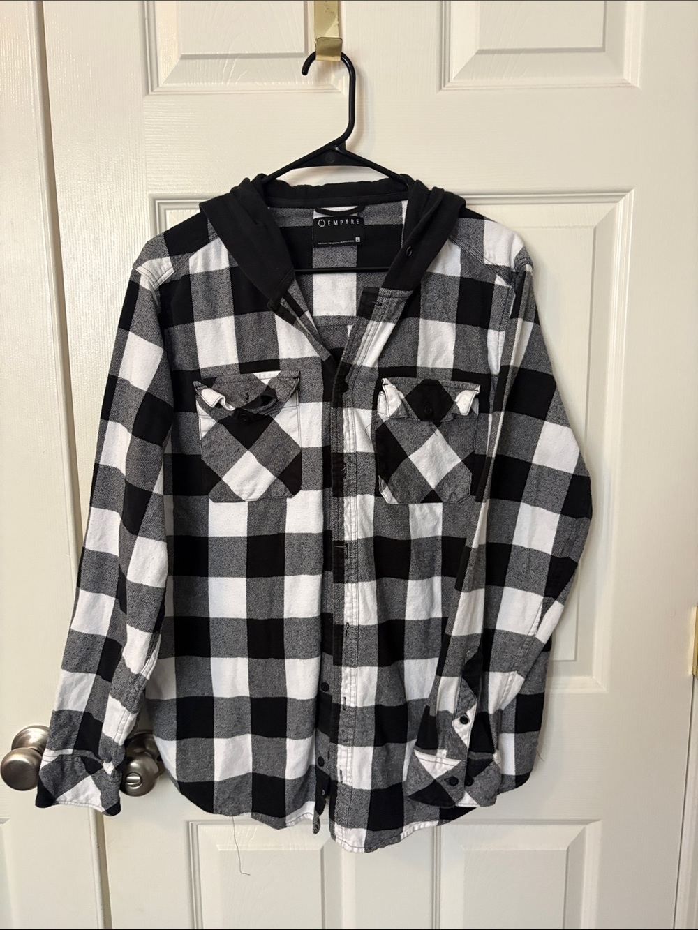 Empyre Black & White Plaid Hooded Shirt